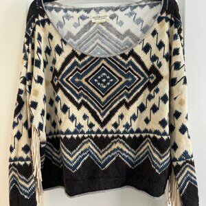 Denim & Supply Ralph Lauren Sweater Women's Medium Beige Aztec Fringe Southwest